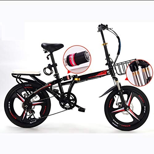 Folding Bike : Grimk Folding Bike Unisex Alloy City Bicycle 19" With Adjustable Handlebar & Seat 6 speed, comfort Saddle Lightweight For Adults Men Women Teens Ladies Shopper, Disc brake, Black