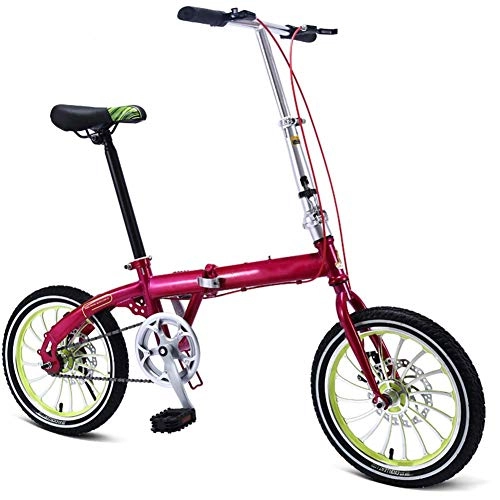 Folding Bike : Grimk Single-speed Folding Mountain Bikes For Adults Unisex Women Teens, bicycle Mens City Folding Pedals, lightweight, aluminum Alloy, comfort Saddle With Adjustable Handlebar & Seat, Red