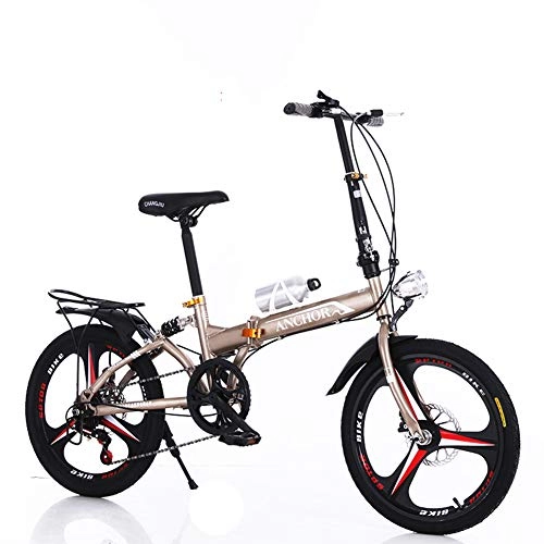 Folding Bike : Grimk Unisex Folding Bike Adults Mini Lightweight Alloy City Bicycle For Men Women Ladies Shopper With Adjustable Handlebar & Comfort Saddle, aluminum, 6 speed Disc brake, Metallic
