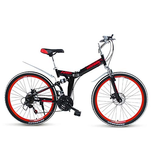 Folding Bike : Grimk Unisex Folding Mountain Bike Adults Mini Lightweight Alloy City Bicycle For Men Women Ladies With Adjustable Seat Comfort Saddle, aluminum, Disc brakes, blackred, 27speed