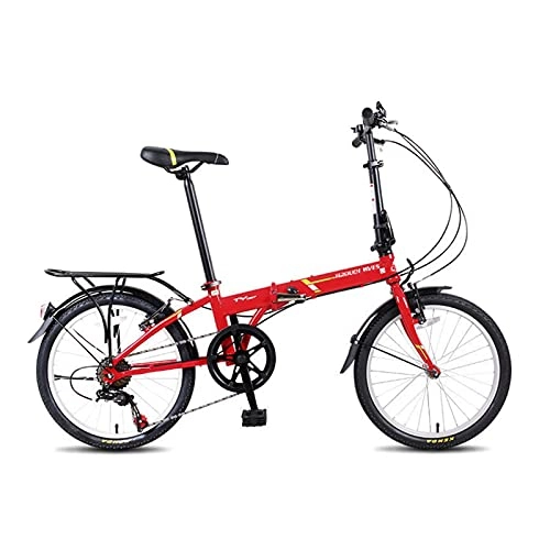 Folding Bike : GUHUIHE 20 in 7 Speed ​​City Folding Bike, Front and Rear Shock Absorption Double Disc Brake Variable Speed Foldable Bicycle, Compact Suspension Bike Bicycle Urban Commuters (Color : Red)