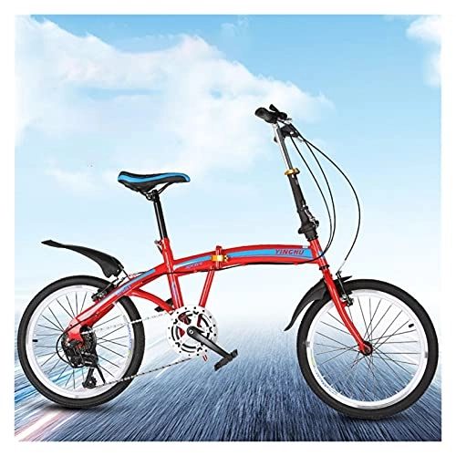 Folding Bike : GUHUIHE Leisure 20in Folding Bicycle Speed City Suspension Compact Bike with Tensile Steel Urban Commuters Mini Mountain Bike for Adult Men and Women Teens (Red)