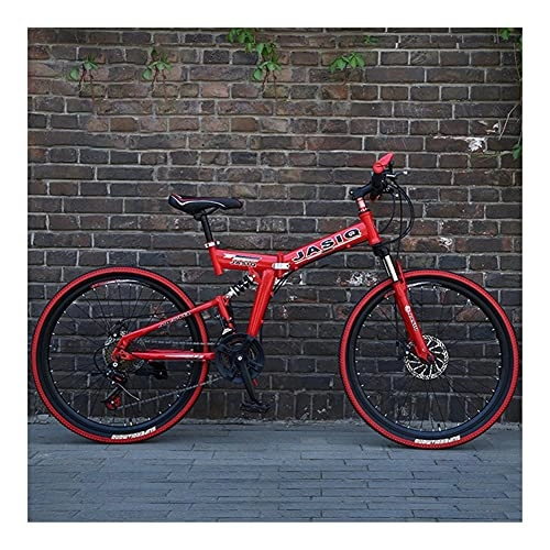 Folding Bike : GUHUIHE Mountain Bike Folding Bikes with High Carbon Steel Frame, 21 Speed Shifter, Double Disc Brake and Dual Suspension Anti-Slip Bicycles (26 in) (Color : 27 Speed, Size : 24 Inch)