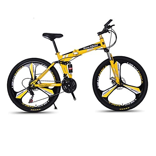 Folding Bike : GUHUIHE New Bicycle Mountain Bike 21 Speed Off Road Male And Female Adult Student Folding Bike (Color : Yellow, Size : 21)