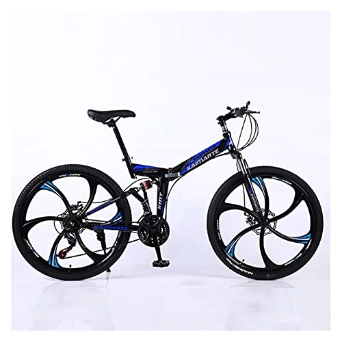 Folding Bike : GUHUIHE Road Bikes Racing Bicycle Foldable Bicycle Mountain Bike 26 / 24 Inch Steel 21 / 24 Speed Bicycles Dual Disc Brakes (Color : Blue 6 wheelspoke, Number of speeds : 24 Inches 21Speed)