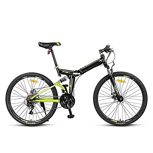 Folding Bike : GUI-Mask SDZXCBicycle Front and Rear Shock Absorption Folding Mountain Bike Double Disc Brakes Men and Women Leisure Car Student Speed Bicycle 24 Speed