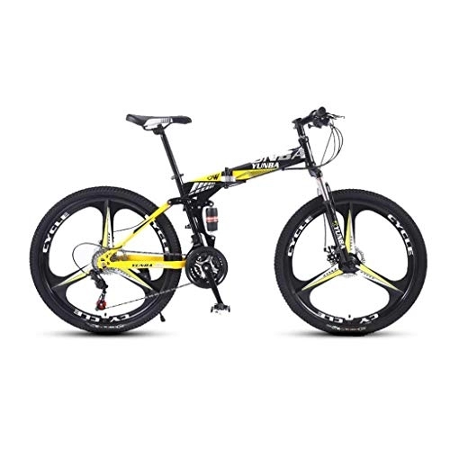 Folding Bike : GUOE-YKGM Adults Folding Mountain Bike, 17-Inch / Medium High-Tensile Steel Frame, 24 / 27-Speed, 26-inch Wheels Folding Bicycle For Women / men (Color : Yellow, Size : 24 speed)