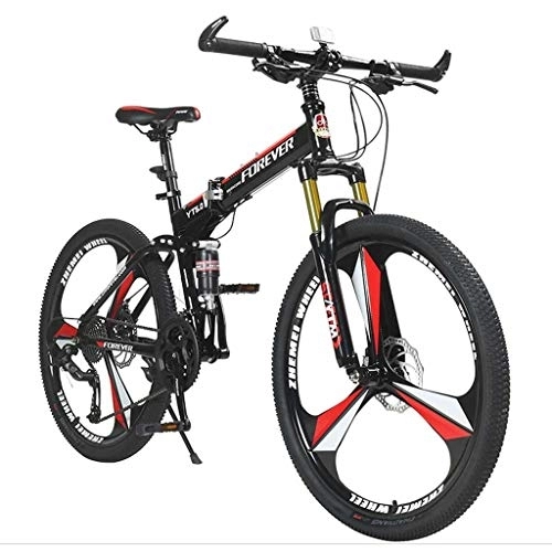 Folding Bike : GUOE-YKGM Adults Folding Mountain Bike, 17-Inch / Medium High-Tensile Steel Frame, 24-Speed, 26-inch Wheels Folding Bicycle for Women / men (Color : Red)