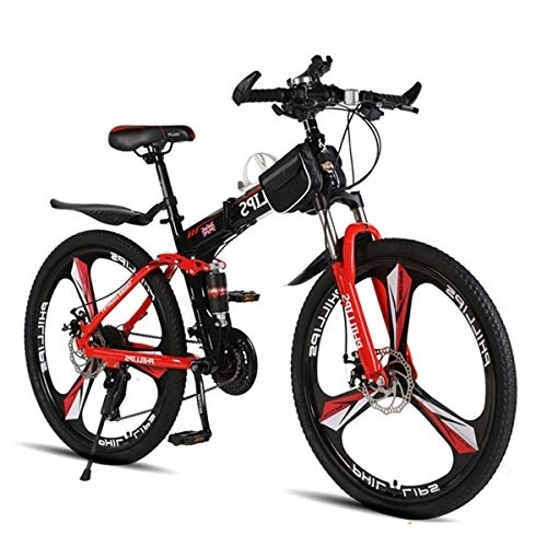 Folding Bike : GUOE-YKGM Dual Disc Brakes 24 Speed Mountain Bike Folding Bicycle 26 Inch Road Bikes Foldable Bicycles(Red)