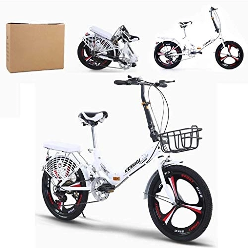 Folding Bike : GUOE-YKGM Folding Bike for Women, Rear Carry Rack, 6 Speed Hybrid Bikes Aluminum Easy Folding City Bicycle 20-inch Wheels Disc Brake(White) (Color : White)