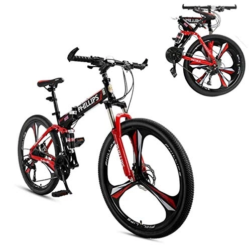 Folding Bike : GUOE-YKGM Folding Mountain Bike For Men / Women Bicycle 26in Outdoor Bike 24 Speed Full Suspension MTB Bikes