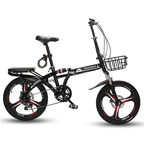 Folding Bike : GWL Foldable Bicycle Folding Bicycle, Men And Women Adult Adult Variable Speed Ultra-Light Portable Dual Shock Absorber Variable Speed Disc Brake Integrated Wheel / Black / 20inch