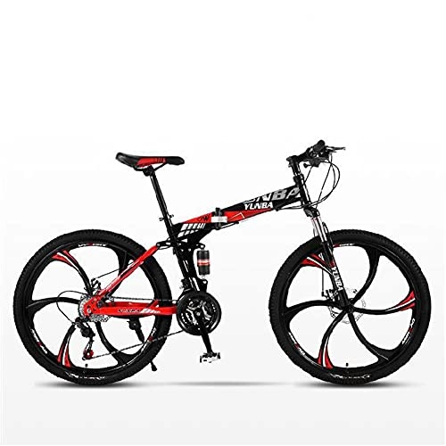 Folding Bike : GWL Folding Bicycles, 24 26-Inch Mountain Bike High Carbon Steel Aluminium Alloy Outdoor Bicycle For Daily Use Trip Long Journey / Red / 24inch