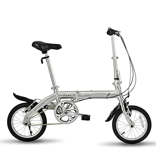 Folding Bike : GWL Folding Bike for Adults, 14" Mountain Bikes, Adult Fat Tire Mountain Trail Bike, Bicycle, High-carbon Steel Frame Dual Full Suspension Dual Disc Brake / Silver / Single speed