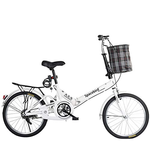Folding Bike : GWM 20-inch Folding Bicycle Men Women Adult Student City Commuter Outdoor Sport Bike with Basket, White
