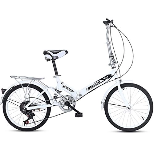 Folding Bike : GWM 20 Inch Lightweight Mini Folding Bike Small Portable Bicycle Adult Student, Three Colors (Color : White)