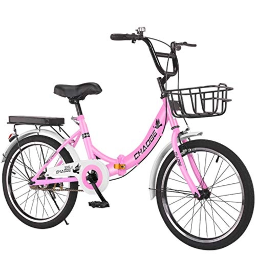 Folding Bike : GWM Foldable Bicycle Variable 6 Speed Children Go To School Outdoor Sport Bicycle 3 colours with Basket (Color : Pink)