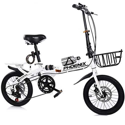 Folding Bike : GWM Folding Bicycle Portable Variable 6 Speed Adult Student Outdoor Sport Bicycle with Basket, Water Bottle and Holder (Size : Medium Size)