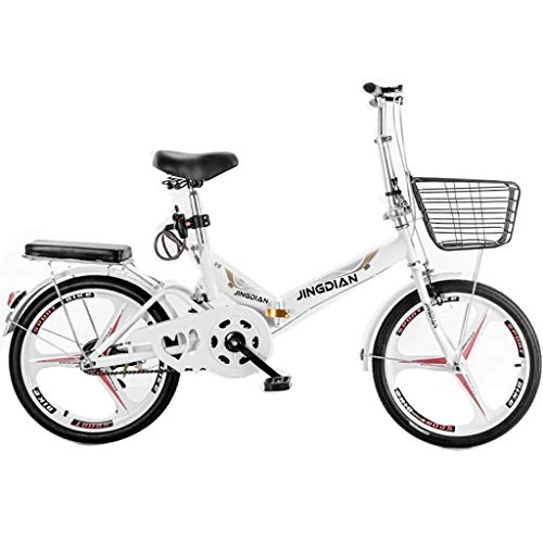 Folding Bike : GWM Folding Bicycle Single Speed Portable Female City Commuter Outdoor Sports Exercise Bicycle with Basket, White