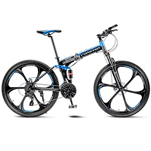 Folding Bike : GWM Folding Mountain Bicycle Men Women Adult Student Variable 24 Speed Bicycle Off-road Racing Bicycle (Color : Blue, Size : Meidum Size)