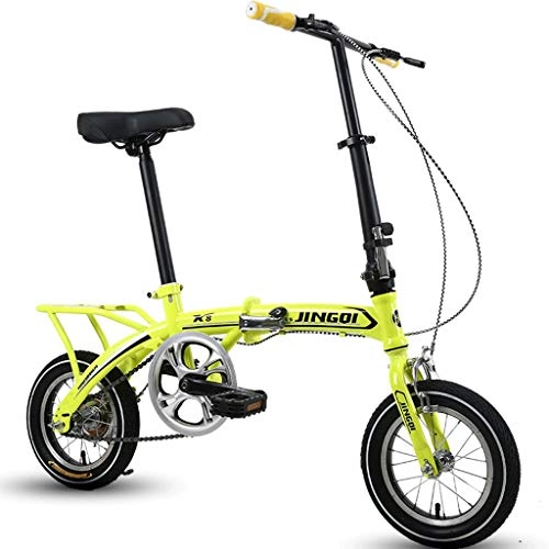 Folding Bike : GWM Mini Portable Folding Bicycle -12 Inch Children Adult Women and Man Outdoor Sports Bicycle, Single Speed (Color : Yellow)