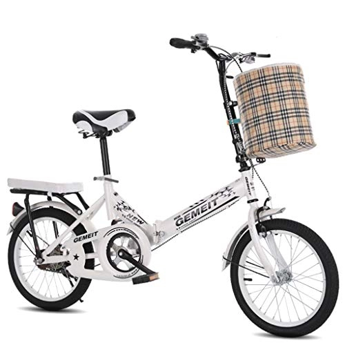 Folding Bike : GWM Portable Foldable Bicycle White Modern Frame Urban Commuter City Bike with Basket (Size : Wheel Diameter40cm)
