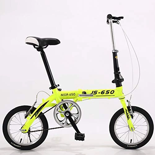 Folding Bike : GWM Portable Folding Bicycle -14Inch Wheel Children Adult Women and Man Outdoor Sports Bicycle, Single Speed (Color : Yellow)