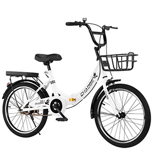 Folding Bike : GWM Portable Folding Bicycle Adult Man Woman City Commuter Car Single Speed Bicycle (White)