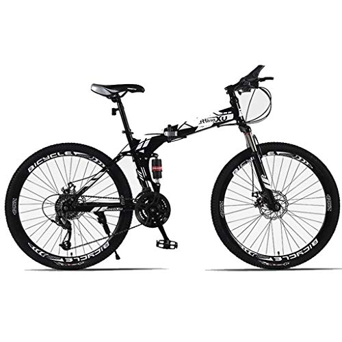 Folding Bike : GWM Portable Folding Bicycle Mountain Bike 26 Inch Wheel Variable Speed Double Shock Absorption System Women Men Outdoor Sports City Commuter Bicycle, Large (Color : Black, Size : 27speeds)