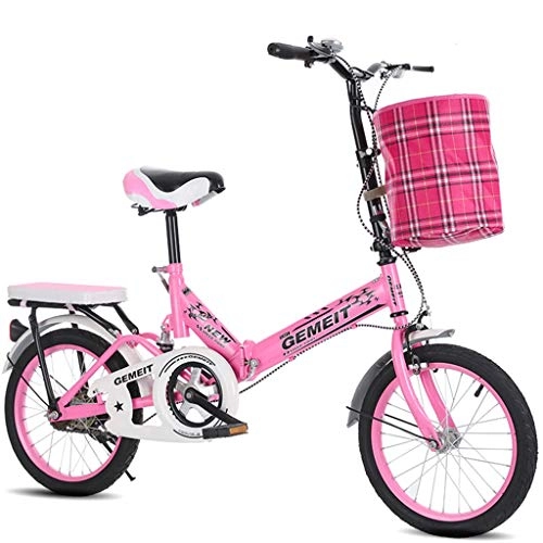 Folding Bike : GWM Portable Folding Bicycle Single Speed Bicycle Adult Child Outdoor Sport Bicycle with Basket (Color : Pink, Size : Adult)