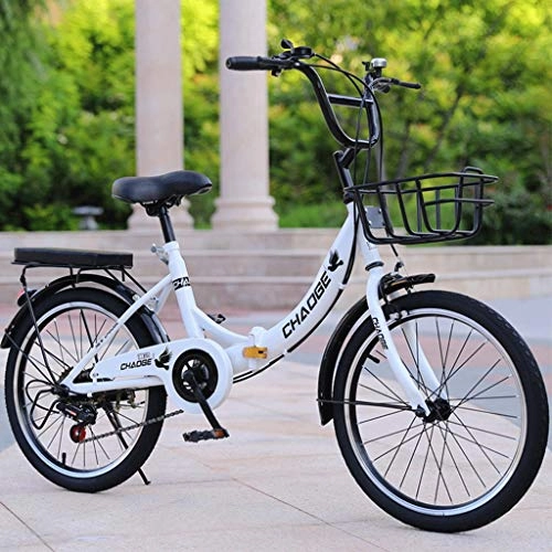 Folding Bike : GWM Portable Folding Bicycle Variable 6 Speed Children Go To School Outdoor Sport Bicycle 3 Colours with Basket (Color : White)