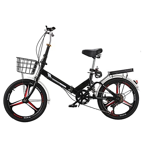 Folding Bike : GWXSST Bicycle Black Mountain Bike Folding Bike Shock Absorbing, Variable Speed Running On The Highway, With Back Seat And Basket, Lightweight And Stylish C