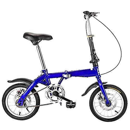 Folding Bike : GWXSST Blue Bicycle Mountain Bike Variable Speed Folding Bike Thickened High Carbon Steel Frame, Adjustable Saddle, Handlebar, Wear-resistant Tires C(Size:14 inches)