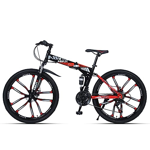 Folding Bike : GWXSST Ergonomic Red Bike Mountain Bike, Bicycle Easy To Fold For Woman Or Men, Anti-skid Tires For Mountains And Streets, Carbon Steel Car C(Size:24 speed)