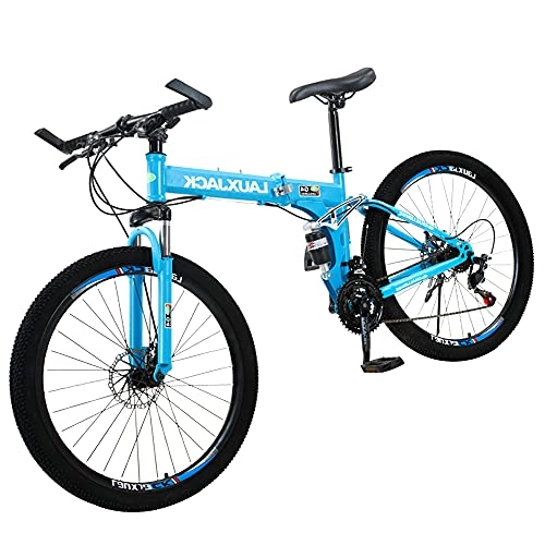 Folding Bike : GWXSST Mountain Bike Comfortable Bicycle And Beautifu, Anti-skid Tires, Small Space Occupation, Suitable For Mountains And Streets, Ergonomic Folding ​easy To Fold Blue C(Size:21 speed)