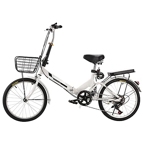 Folding Bike : GWXSST Mountain Bike Folding Bike Shock Absorbing, Variable Speed White Bicycle, Running On The Highway, Lightweight And Stylish, With Back Seat And Basket C