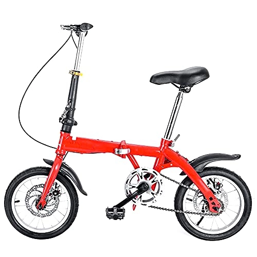 Folding Bike : GWXSST Mountain Bike Folding Bike Variable Speed Adjustable Saddle, Handlebar, Wear-resistant Tires, Thickened High Carbon Steel Frame Red Bicycle C(Size:14 inches)