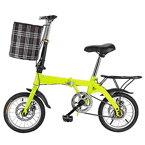 Folding Bike : GWXSST Mountain Bike Folding Bike Variable Speed Adjustable Saddle, Handlebar, Wear-resistant Tires, Thickened High Carbon Steel Frame With Basket, Yellow Bicycle C(Size:14 inches)