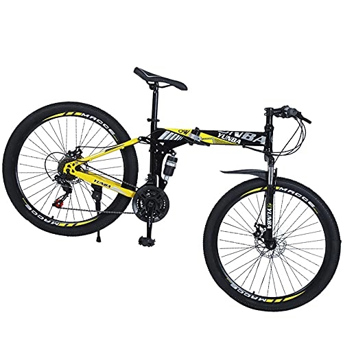 Folding Bike : GWXSST Mountain Bike Steel Car Yellow Bike ​Easy To Fold, Ergonomic Carbon Bicycle Anti-skid Tires, For Mountains And Street Very Happy For Woman Or Men C(Size:24 speed)