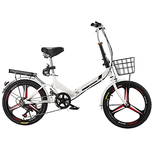 Folding Bike : GWXSST Mountain Bike White Folding Bike Lightweight And Stylish Variable Speed, Shock Absorb, Bicycle Running On The Highway, With Back Seat And Basket C