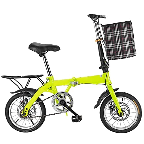 Folding Bike : GWXSST Mountain Bike Yellow Bicycle Variable Speed Folding Bike Thickened High Carbon Steel Frame, Adjustable Saddle, Handlebar, Wear-resistant Tires With Basket C(Size:20 inches)