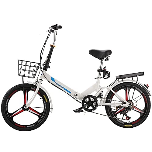 Folding Bike : GWXSST White Bicycle Mountain Bike Variable Speed Folding Bike Shock Absorbing, Running On The Highway, With Back Seat And Basket, Lightweight And Stylish C