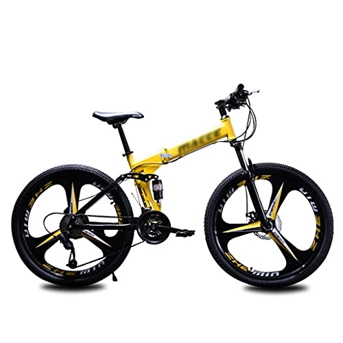 Folding Bike : gxj 21 Speed Folding Mountain Bike 3 Spoke Wheel Foldable Bicycles Dual Disc Brakes Dual Suspension MTB Folding Bike For Women Men Teenagers, Yellow(Size:26 inch)