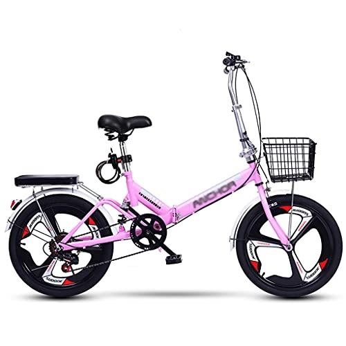 Folding Bike : gxj Foldable Bike, 20 Inch Portable Lightweight Compact 6 Speed Dual Disc Brakes Folding Bicycles 3-Spoke Wheels for Men Women Teenager Commuters, Pink