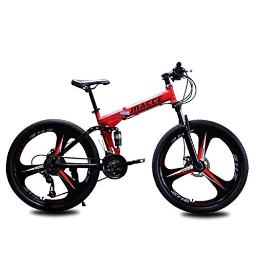 Folding Bike : GXQZCL-1 26" Mountain Bikes, Foldable Mountain Bicycles with Dual Disc Brake and Full Suspension, Carbon Steel Frame 21 24 27 speeds MTB Bike (Color : Red, Size : 24 Speed)