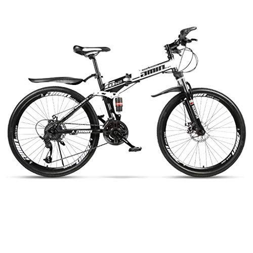 Folding Bike : GXQZCL-1 26inch Mountain Bike, Folding Hardtail Bicycles, Carbon Steel Frame, Dual Disc Brake and Full Suspension MTB Bike (Color : White, Size : 21 Speed)