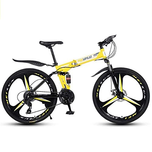 Folding Bike : GXQZCL-1 Mountain Bikes, Foldable Hardtail Bicycles, Carbon Steel Frame, Dual Disc Brake and Double Suspension MTB Bike (Color : Yellow, Size : 24 Speed)