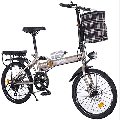 Folding Bike : Gyj&mmm City folding bicycle, 20 inch folding bicycle, adult ultra light portable disc brake shock absorber 6 speed mountain bike, Gray