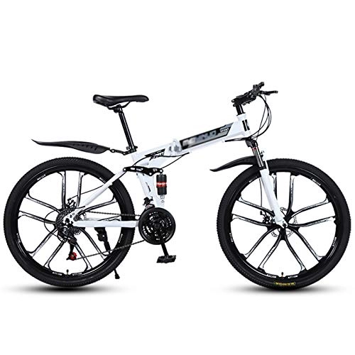 Folding Bike : GYXZZ 26 inch Mountain Bike Folding Bikes with Disc Brake 27 Speed Bicycle Full Suspension MTB Bikes for Men or Women Foldable Frame, White, 30