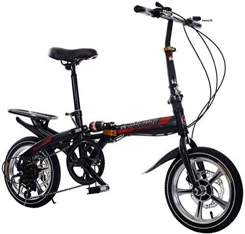 Folding Bike : HAOT 14 Inch 16 Folding Speed Bicycle One Wheel Folding Bicycle Student Car Adult Bicycle Speed Disc Brakes Men And Women, Red, 14inches (Color : Black, Size : 14inches)